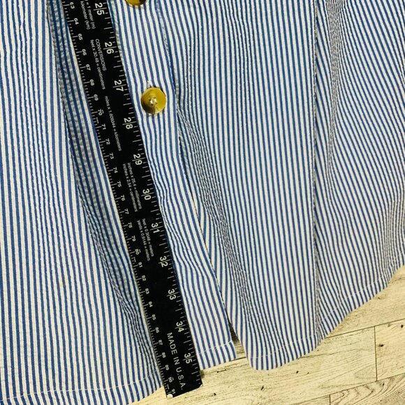 Divided Beach Striped Dress Sz 10 Spaghetti Strap Lace Up Back Button Blue White - Picture 12 of 14